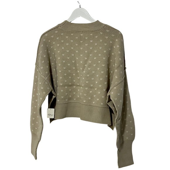 FREE PEOPLE WMNS MEDIUM PATTERN EASY STREET CROP PULLOVER SWEATER OATMEAL IVORY - Picture 6 of 14